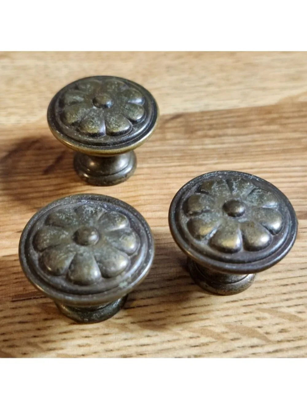 3- Vintage Brass Flower Design Round Drawer Knobs Cabinet Pulls